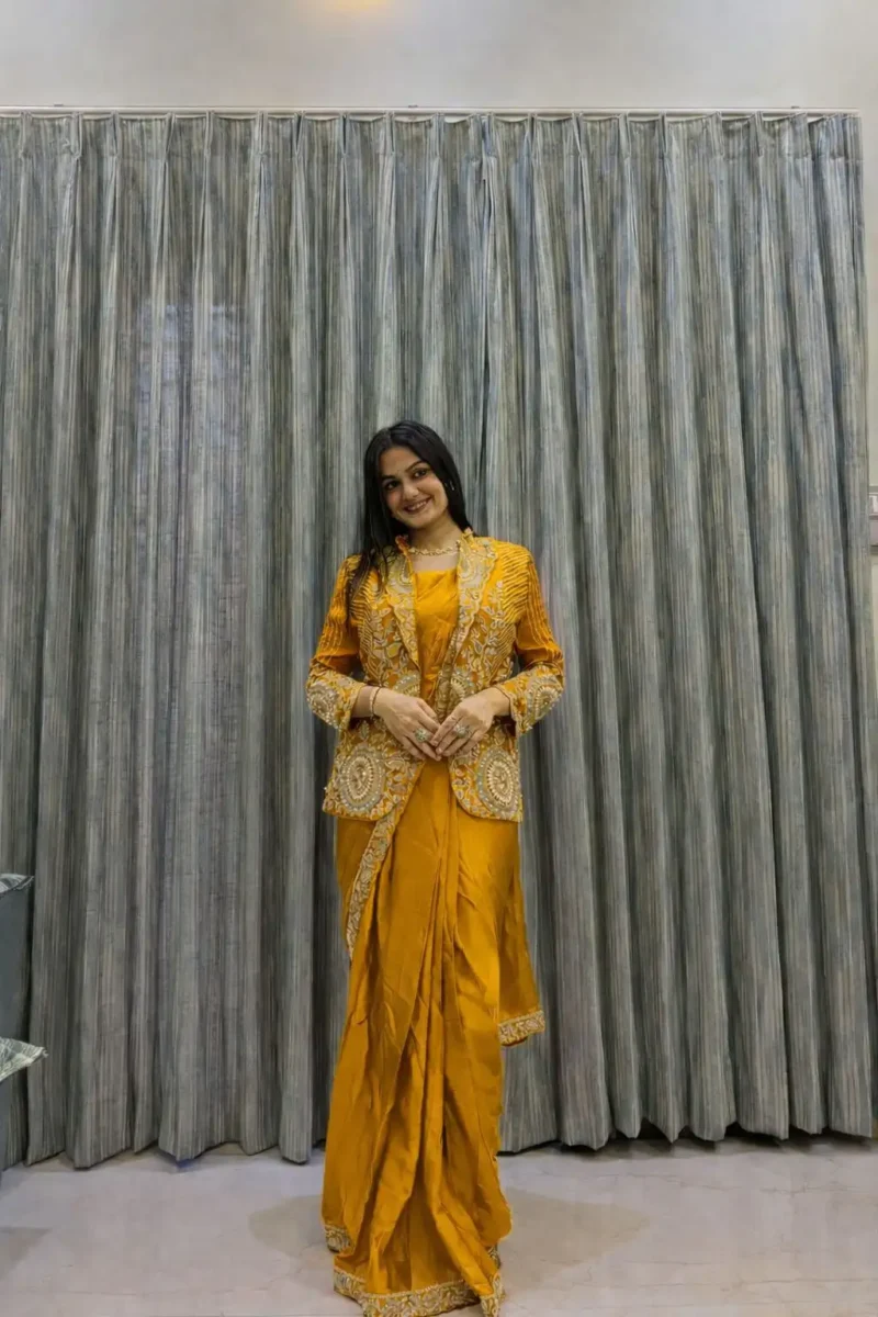 Indowestern Designer Embroidered Stitched Saree With Koti