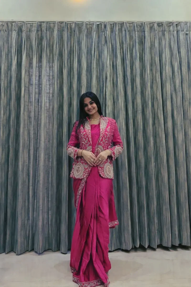 Indowestern Designer Embroidered Stitched Saree With Koti