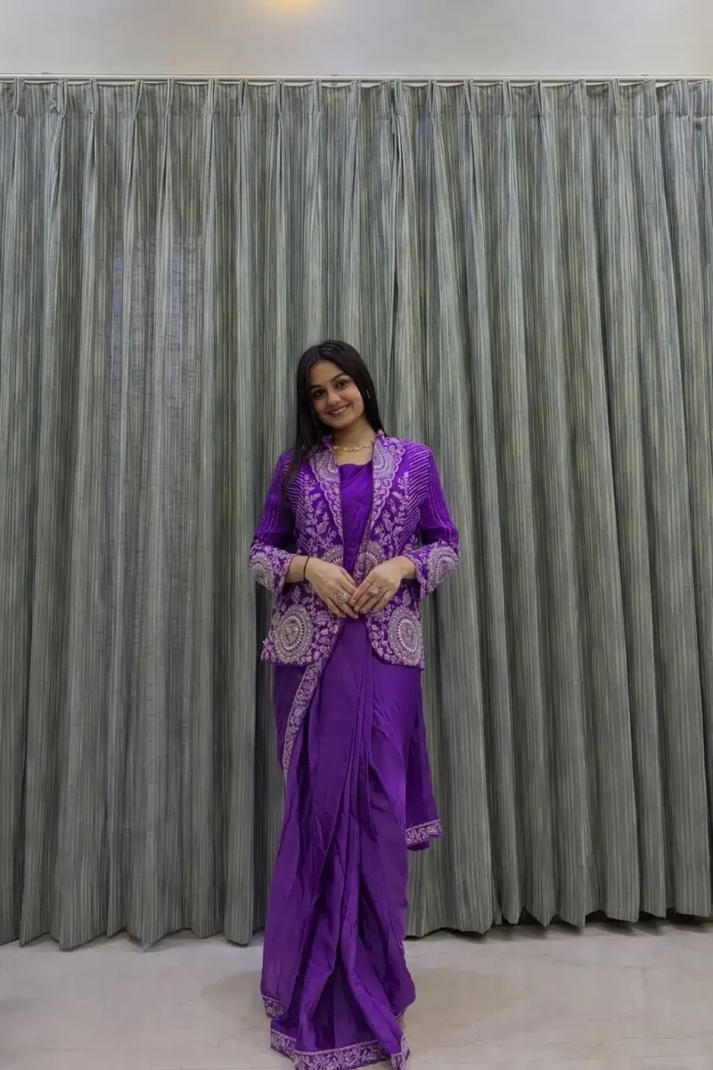 Indowestern Designer Embroidered Stitched Saree With Koti