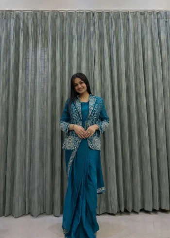 Indowestern Designer Embroidered Stitched Saree With Koti