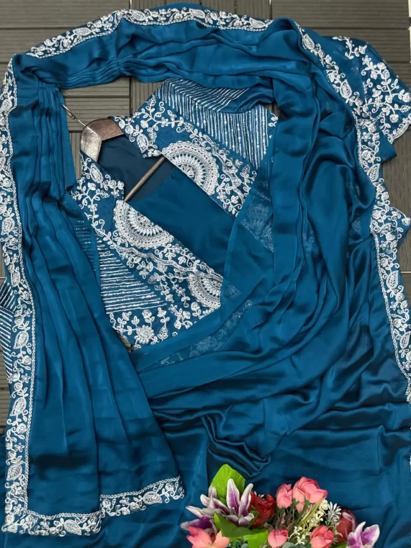 Indowestern Designer Embroidered Stitched Saree With Koti