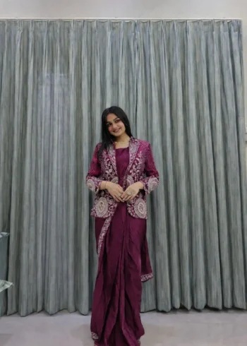 Indowestern Designer Embroidered Stitched Saree With Koti