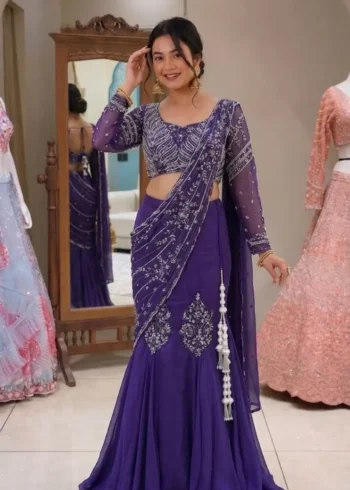 Blue Indowestern Embroidery Sequence Work Fancy Lehenga Choli