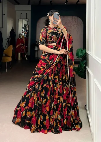 Marble Floral Printed Festive Wear Designer Lehenga