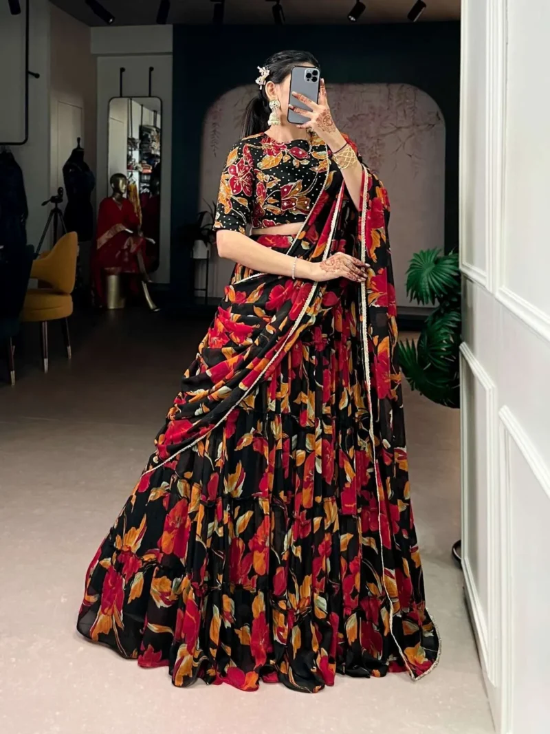 Marble Floral Printed Festive Wear Designer Lehenga