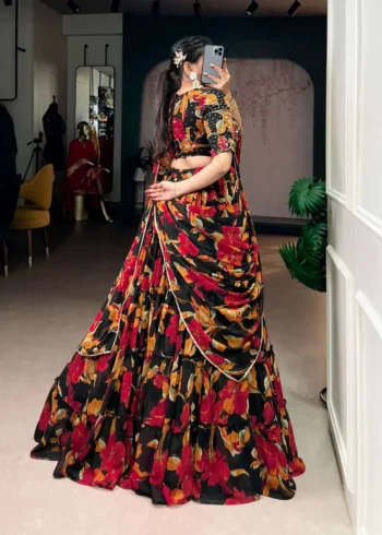 Marble Floral Printed Festive Wear Designer Lehenga
