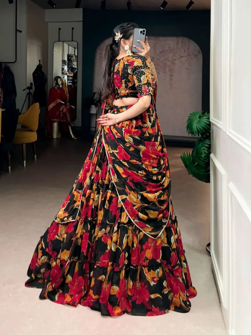 Marble Floral Printed Festive Wear Designer Lehenga