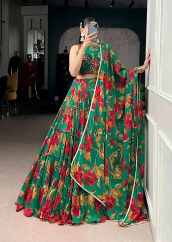 Marble Floral Printed Festive Wear Designer Lehenga