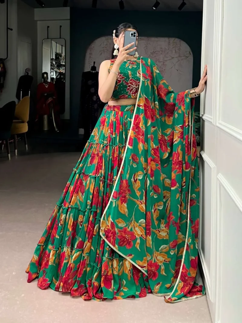 Marble Floral Printed Festive Wear Designer Lehenga