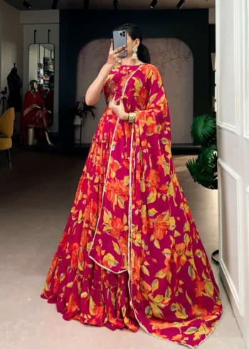 Marble Floral Printed Festive Wear Designer Lehenga