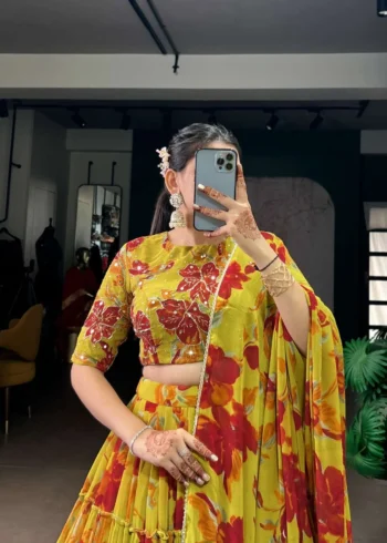 Marble Floral Printed Festive Wear Designer Lehenga