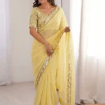 Pastel Yellow Moss Chifffon Designer Saree
