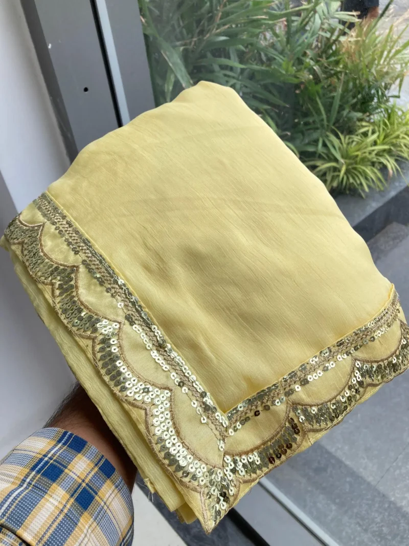 Pastel Yellow Moss Chifffon Designer Saree