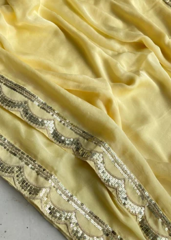 Pastel Yellow Moss Chifffon Designer Saree