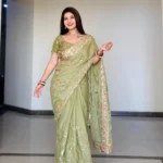 Pista Green Soft Star Georgette Party Wear Designer Saree