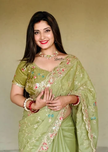 Pista Green Soft Star Georgette Party Wear Designer Saree