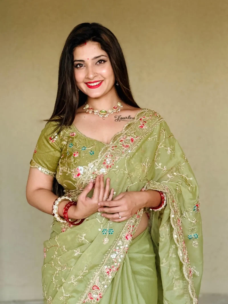 Pista Green Soft Star Georgette Party Wear Designer Saree