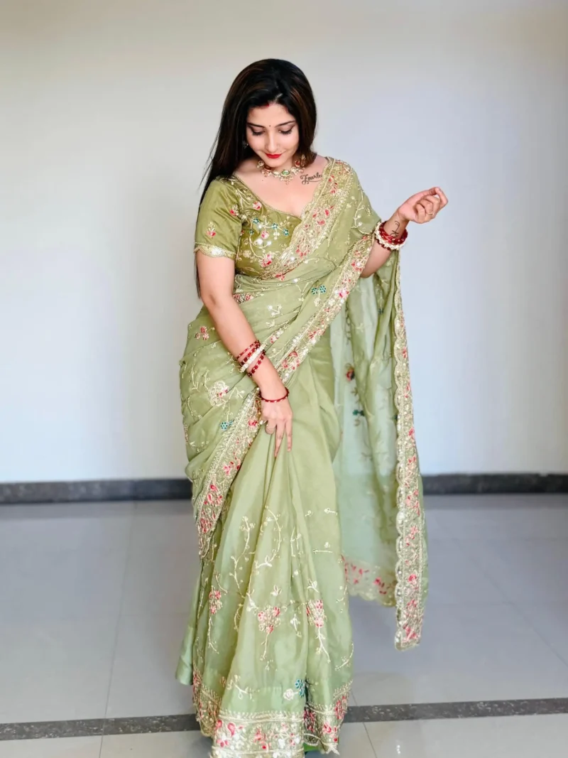 Pista Green Soft Star Georgette Party Wear Designer Saree
