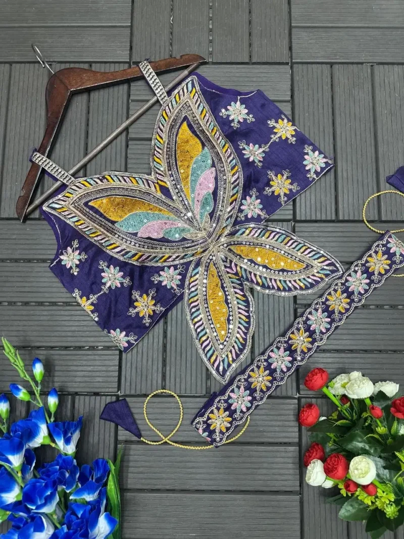 Stitched Indowestern Designer Butterfly Pattern Blouse Saree For Farewell