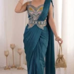 Stitched Indowestern Designer Butterfly Pattern Blouse Saree For Farewell