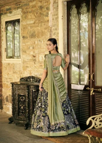 Tasar Silk Kalamkari Printed Traditional South Indian Lehenga