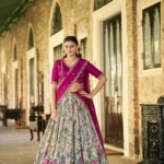 Tasar Silk Kalamkari Printed Traditional South Indian Lehenga