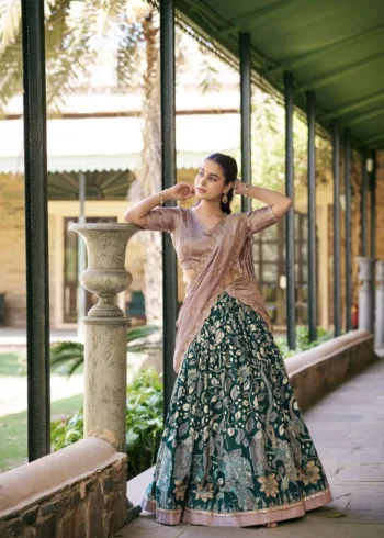 Tasar Silk Kalamkari Printed Traditional South Indian Lehenga