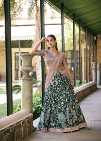Tasar Silk Kalamkari Printed Traditional South Indian Lehenga