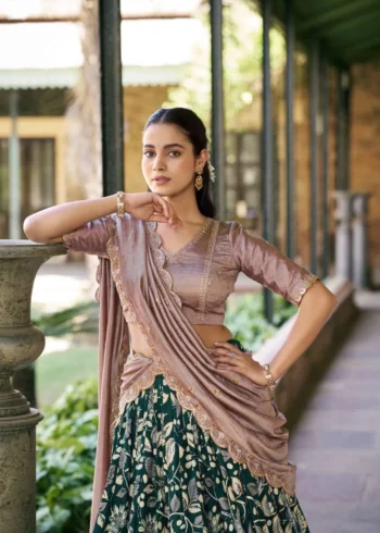 Tasar Silk Kalamkari Printed Traditional South Indian Lehenga