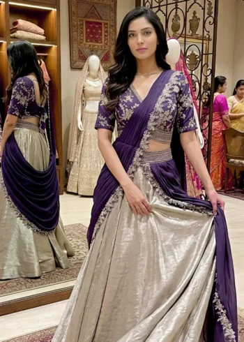 Trending Grey Designer Party Wear Stitched Lehenga Choli