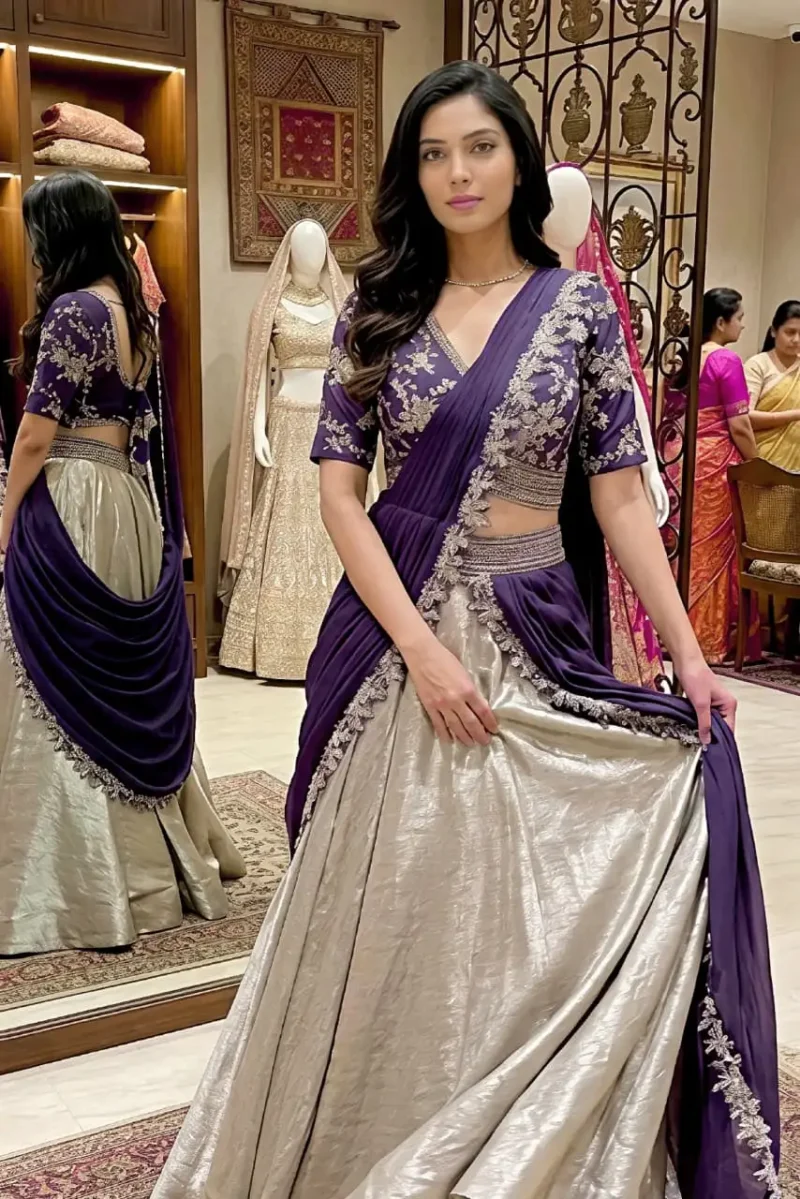 Trending Grey Designer Party Wear Stitched Lehenga Choli
