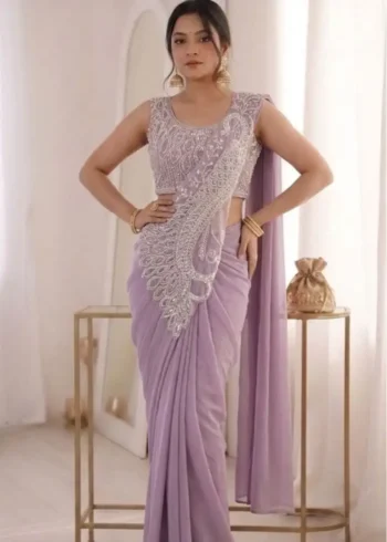 Trending Embroidery Sequence Work Stitched Indowestern Saree