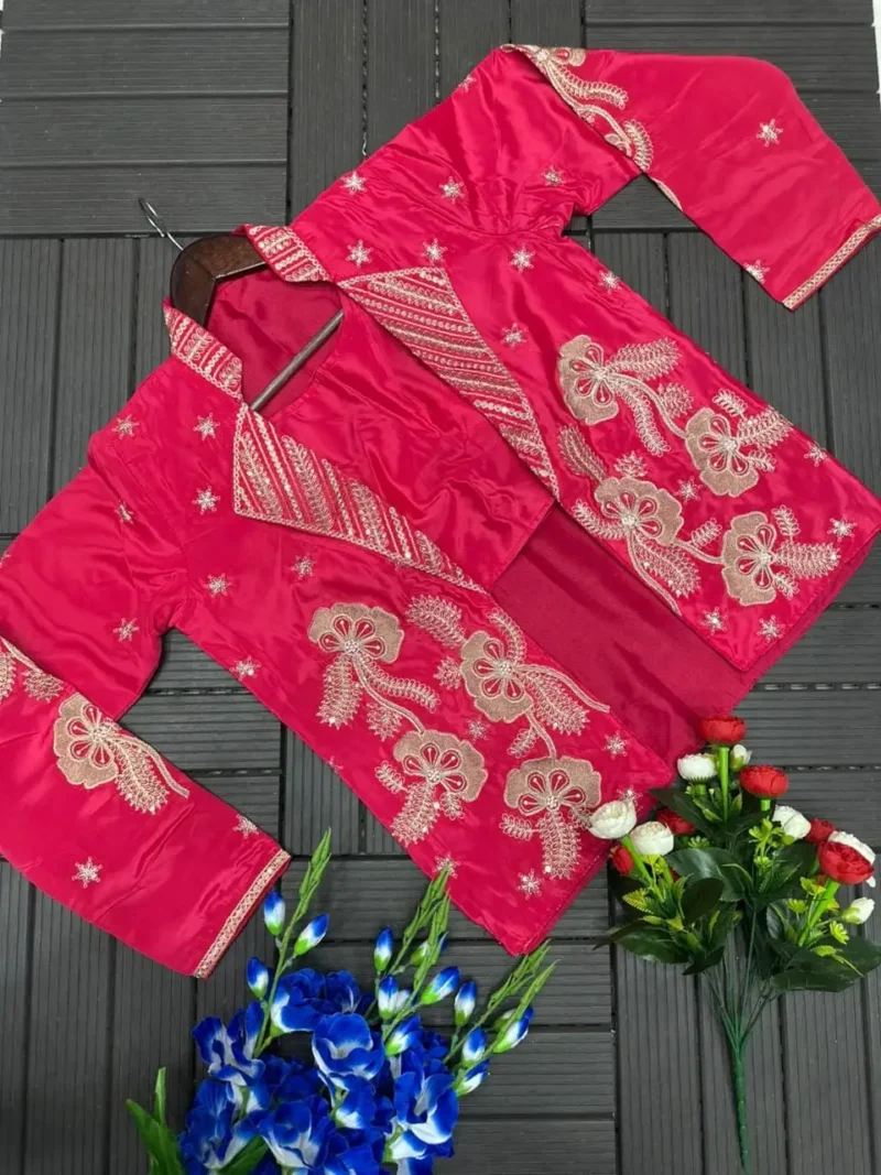 Trending Indowestern Designer Party Wear Pink Saree With Koti