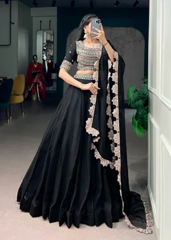 Aurum Georgette Thread Sequins Embroidered Designer Black Party Wear Lehenga