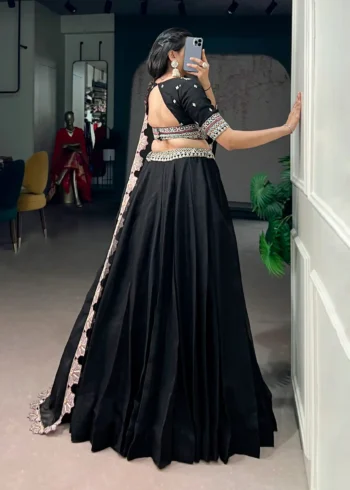 Aurum Georgette Thread Sequins Embroidered Designer Black Party Wear Lehenga