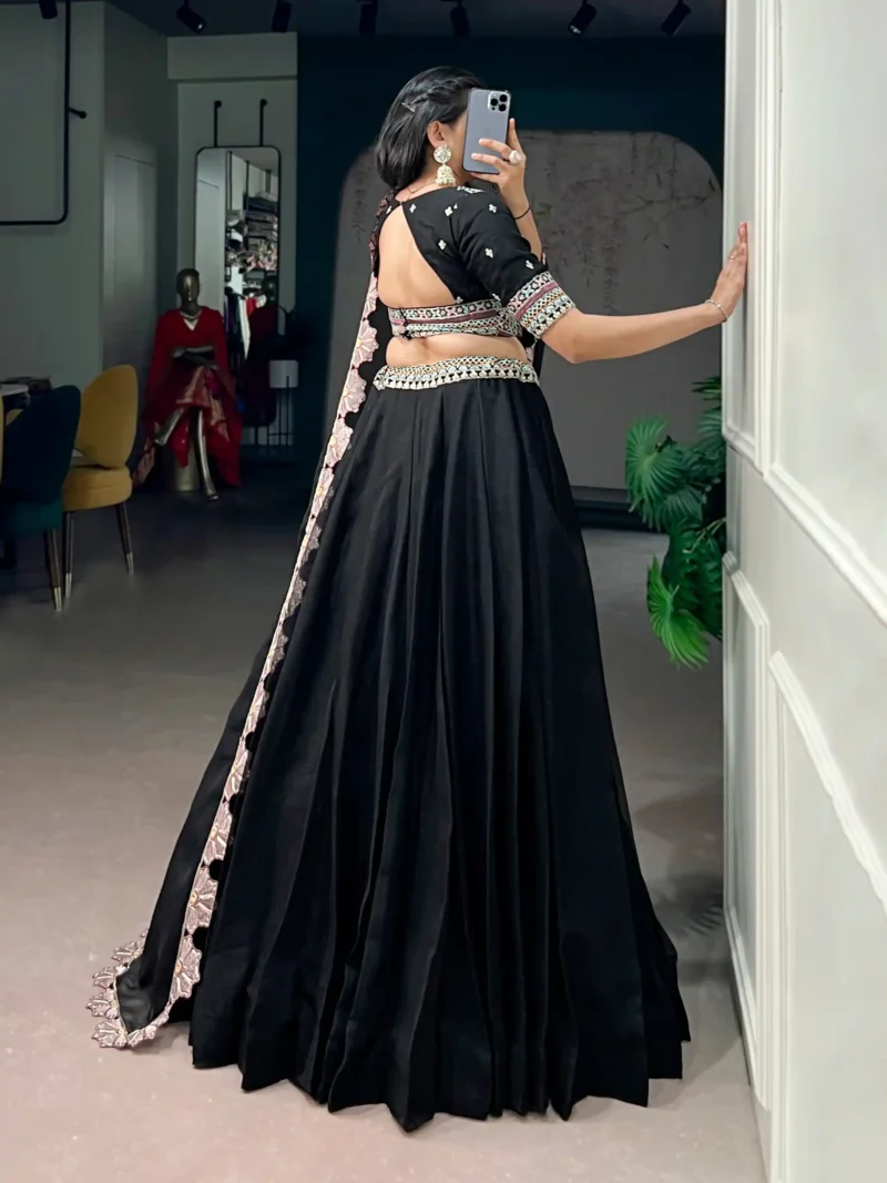 Aurum Georgette Thread Sequins Embroidered Designer Black Party Wear Lehenga