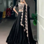 Aurum Georgette Thread Sequins Embroidered Designer Black Party Wear Lehenga