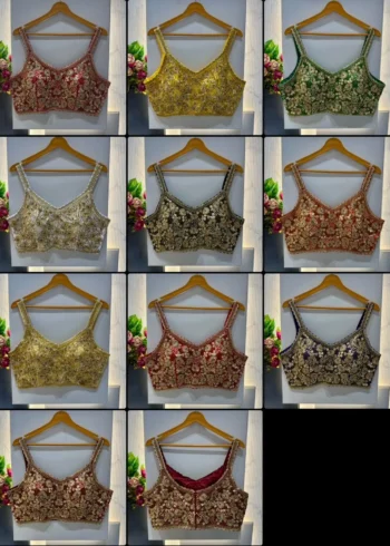 Beautiful Beads And Jari Work Spaghetti Pattern Sleeveless Blouse