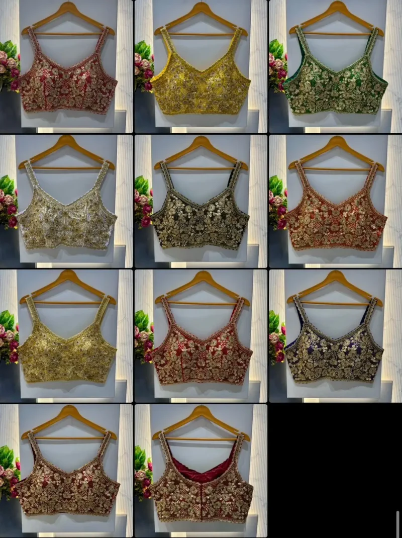 Beautiful Beads And Jari Work Spaghetti Pattern Sleeveless Blouse