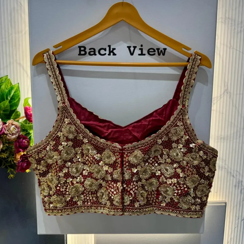 Beautiful Beads And Jari Work Spaghetti Pattern Sleeveless Blouse