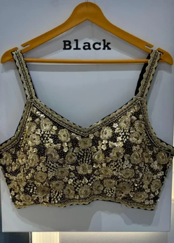 Beautiful Beads And Jari Work Spaghetti Pattern Sleeveless Blouse