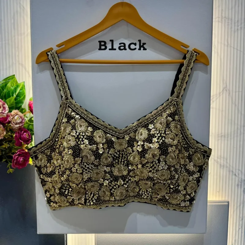 Beautiful Beads And Jari Work Spaghetti Pattern Sleeveless Blouse