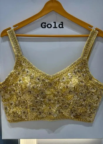 Beautiful Beads And Jari Work Spaghetti Pattern Sleeveless Blouse