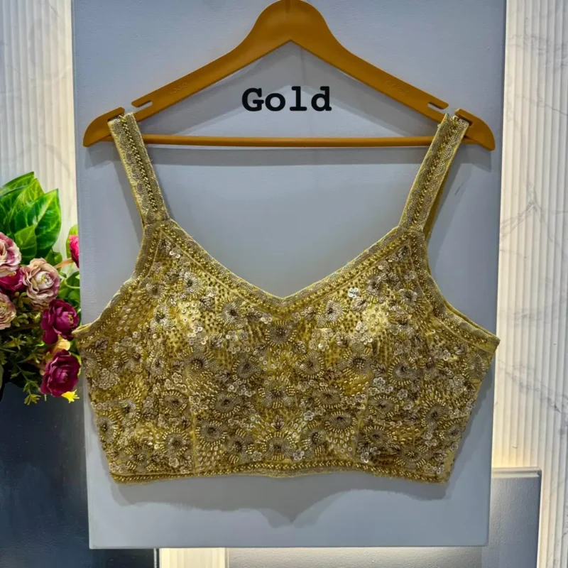 Beautiful Beads And Jari Work Spaghetti Pattern Sleeveless Blouse