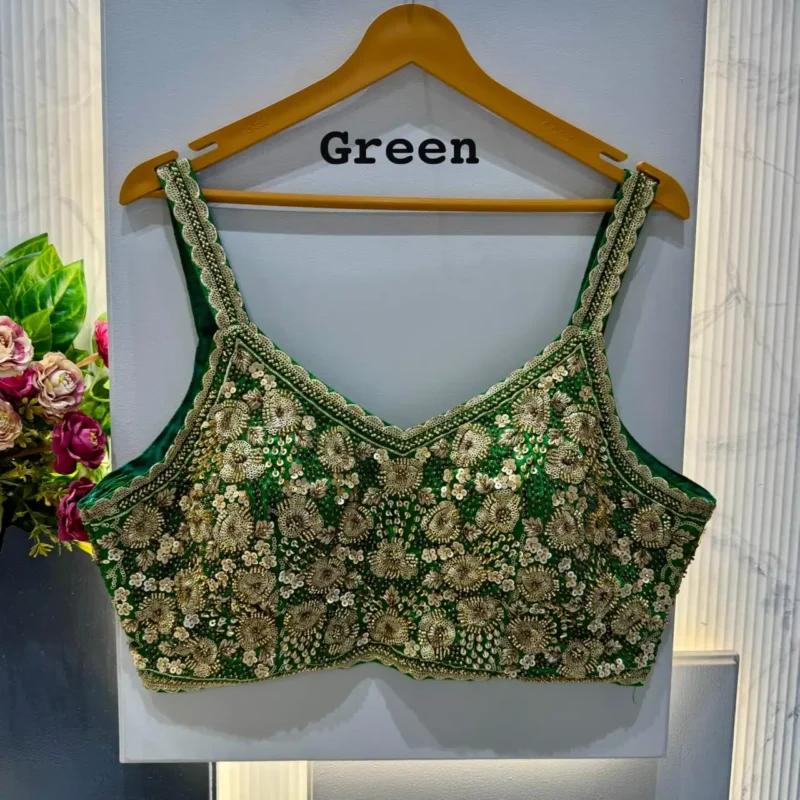 Beautiful Beads And Jari Work Spaghetti Pattern Sleeveless Blouse