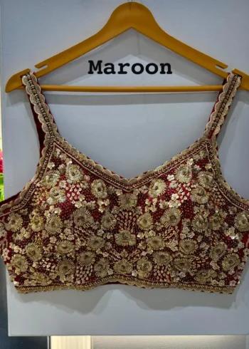 Beautiful Beads And Jari Work Spaghetti Pattern Sleeveless Blouse
