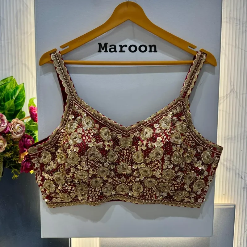 Beautiful Beads And Jari Work Spaghetti Pattern Sleeveless Blouse