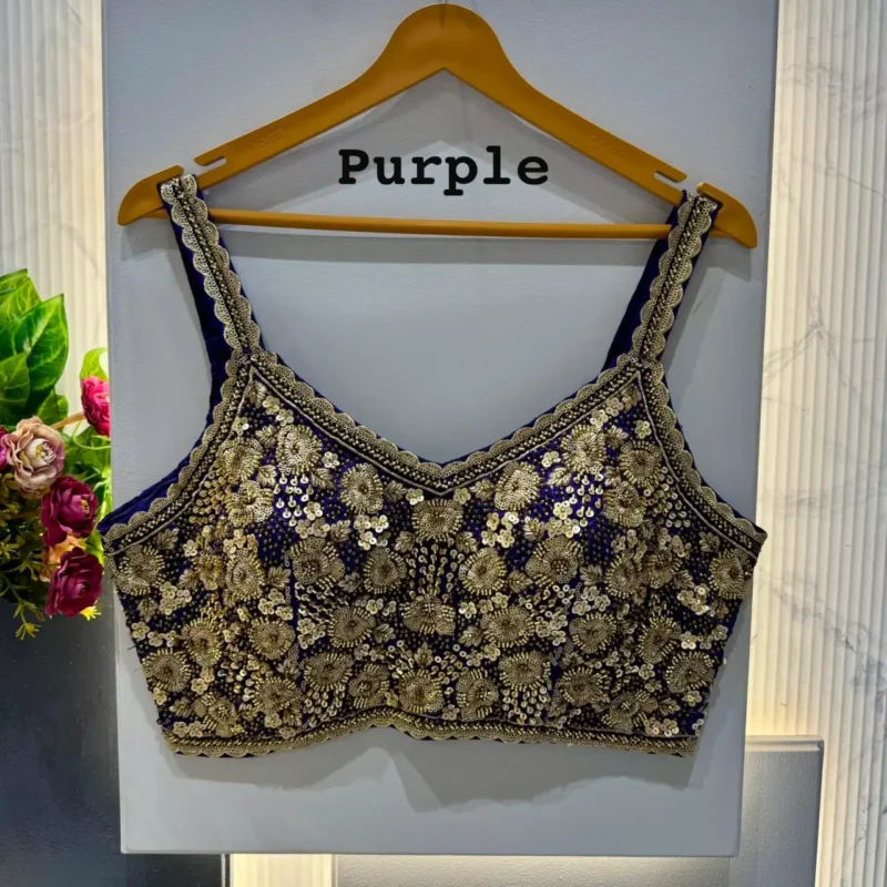 Beautiful Beads And Jari Work Spaghetti Pattern Sleeveless Blouse