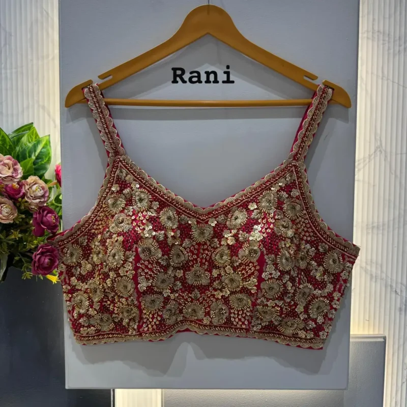 Beautiful Beads And Jari Work Spaghetti Pattern Sleeveless Blouse