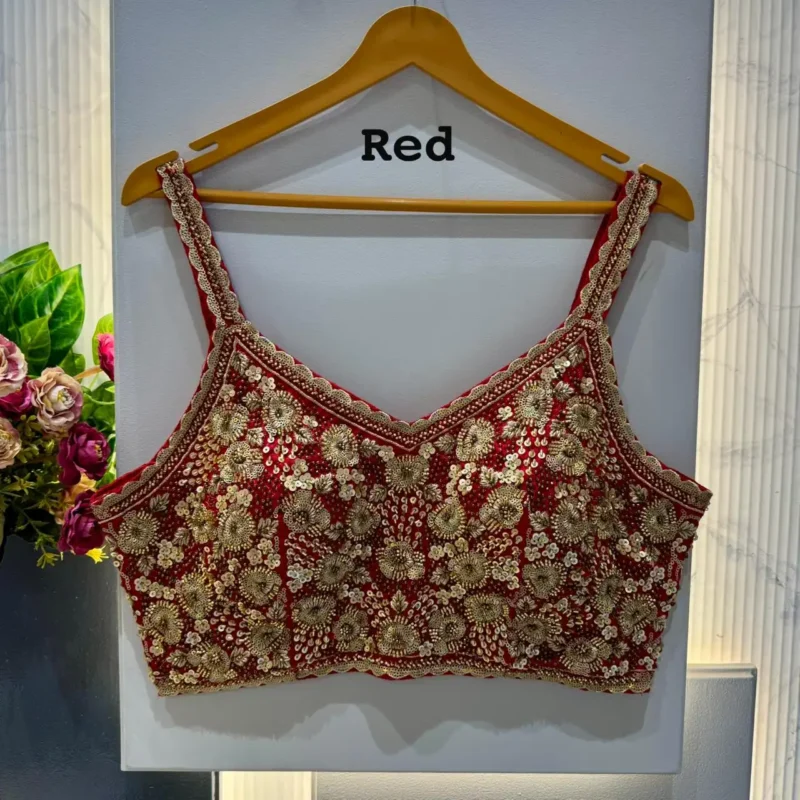Beautiful Beads And Jari Work Spaghetti Pattern Sleeveless Blouse